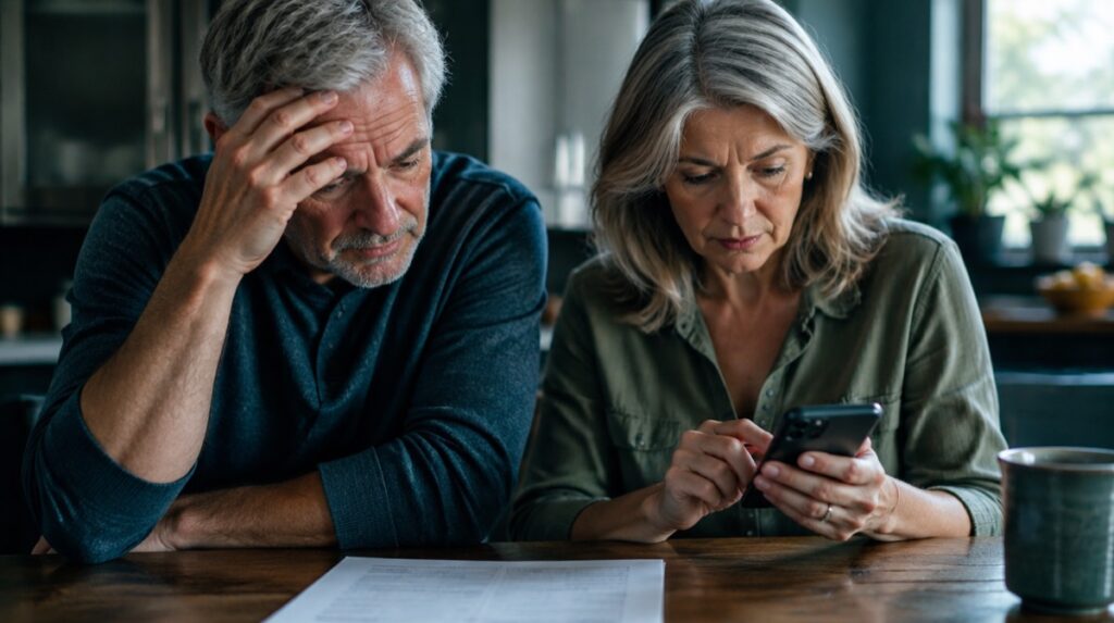 Couple reviewing a full mouth dental implant cost estimate at their kitchen table
